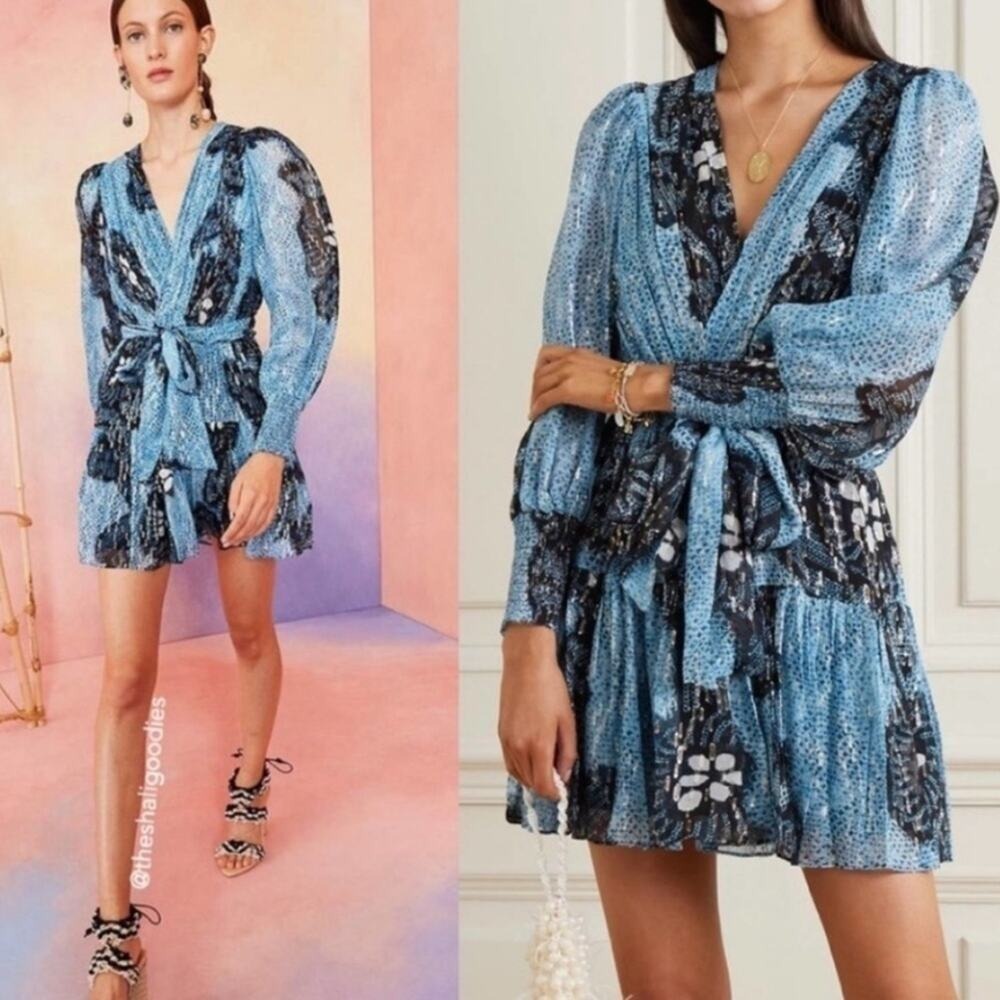 ULLA JOHNSON Noemi shibori dress Blue floral sequin mini Adora in sky size 2 - Picture 15 of 15